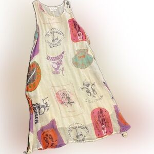 Sleeveless Cream Patch-Print Cotton Dress